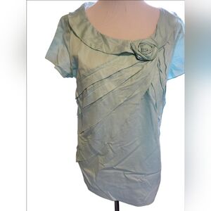 Talbots Mint Green Asymmetrical Ruffled Blouse In 100% Cotton Size 10
